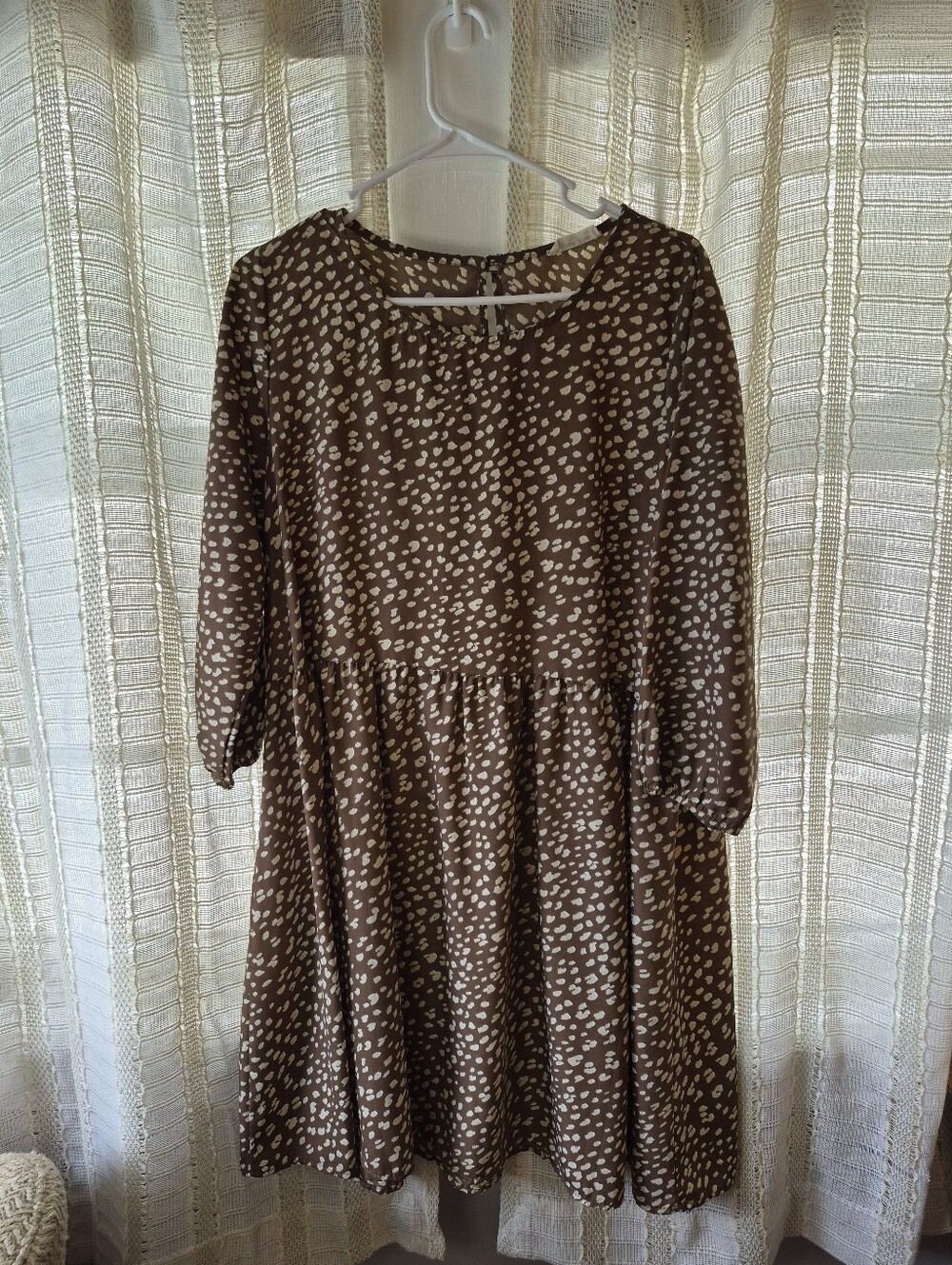 Beeson River Brown Dress with Cream Dot Print Size 2X